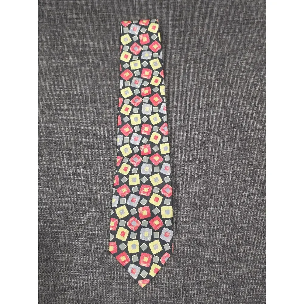 VTG Countess Mara Impressions Silk Tie Abstract Geometric Mosaic Red Yellow
